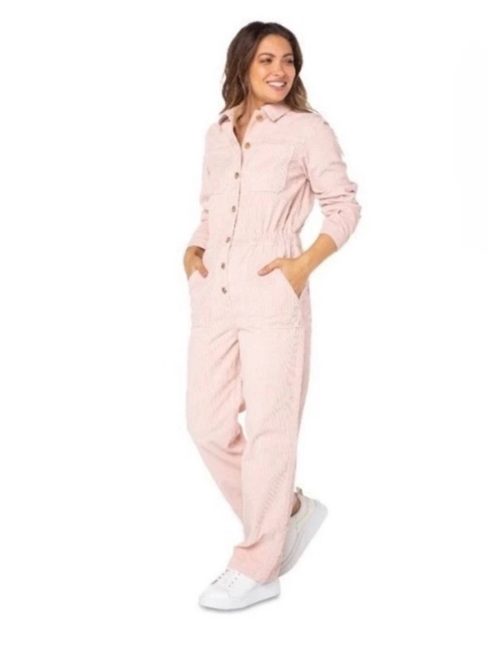 Pink Women’s long sleeve corduroy jumpsuit size M